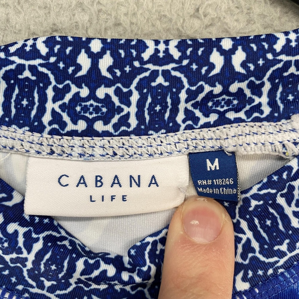 Cabana Life Rash Guard Swim‎ Shirt Womens Medium Blue Leaf Long Sleeve Tropical - Picture 7 of 13
